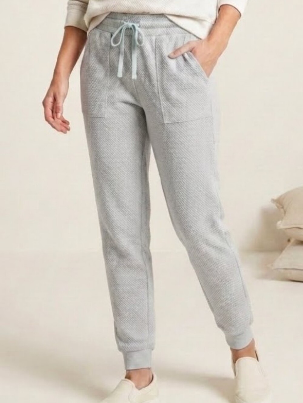 Light Gray Knit Jogger Pants with Drawstring Waist